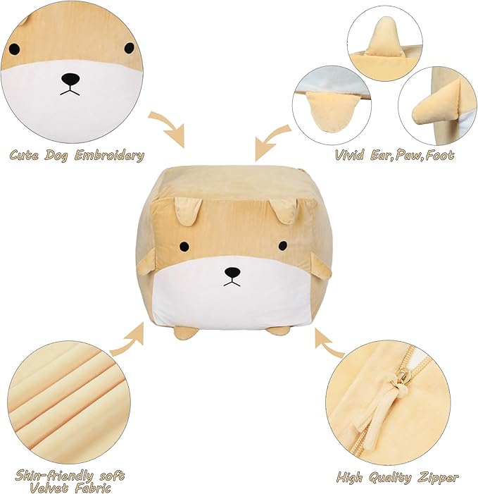 Cute Dog Toy Organizers and Storage for Boys and Girls, Gifts for Kids Bedroom Decor, Stuffed Animal Storage Bean Bag Chair Large Size 22x24 Inch Velvet Extra Soft, Cover ONLY