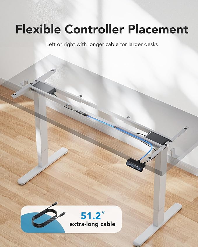 HUANUO 265 lbs Dual Motor Electric Standing Desk Frame, Thick T-Shaped Desk Legs Made of Automotive-Grade Steel, for Max 90″ x 31.5″ Desktop, Height Adjustable Desk Frame for Home Office, Frame Only