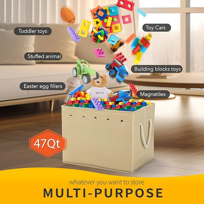 Toy Storage Box + Play Mat for Kids Toy Chest Organizer Toy Box for Toddlers Boys Girls Kids Toy Storage Organizer Storage Bins with Lids Large Toy Box Children's Rooms Nursery Playroom(ivory)