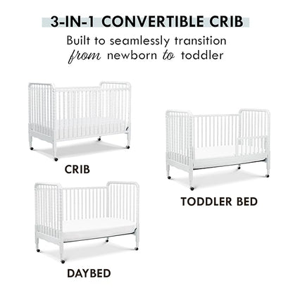 DaVinci Jenny Lind 3-in-1 Convertible Crib in White, Removable Wheels, Greenguard Gold (Mattress Not Included)