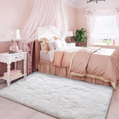 Super Soft Fluffy Shaggy Rugs 3x5 Feet for Living Room Bedroom, Fuzzy Plush Area Rugs for Girls Kids Room Nursery Home Decor, Furry Dorm Rug Cute Non-Slip Indoor Floor Carpet, Cream White