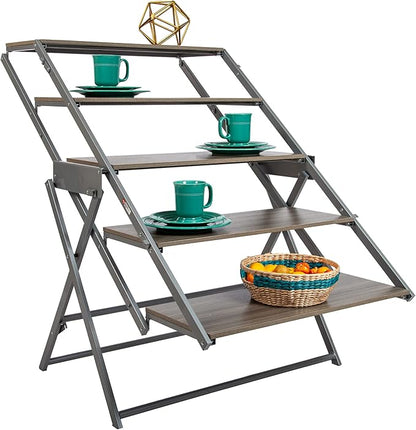 Origami Modern 2 in 1 Shelf to Table Style, Organizer Deco Rack Magically Turn to a Table/Desk in a Second,Fully Assembled, Platinum/Gray US Patent Pending (STT-PLAGRY)