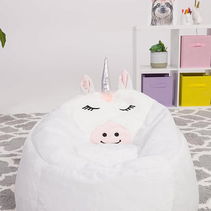 Posh Creations Cute Soft and Comfy Bean Bag Chair for Kids, Animal - Blue Narwal