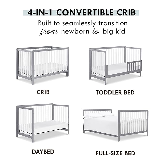 Carter's by DaVinci Colby 4-in-1 Low-Profile Convertible Crib in Grey and White, Greenguard Gold Certified