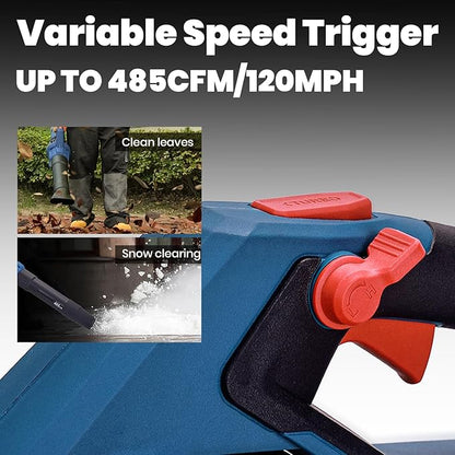 DongCheng Cordless Leaf Blower, 485 CFM Variable Speed & Turbo Mode, 3 Nozzles, Shoulder Strap, 4.0Ah Battery and Charger Included, Battery Powered Leaf Blower for Town Care, Patio and Blowing Leaves