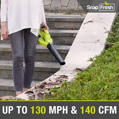 SnapFresh Cordless Leaf Blower - 20V Leaf Blower Cordless with 2.0Ah Li-ion Battery & Fast Charger, 130 MPH 140CFM Electric Leaf Blower Battery Powered Lightweight Sweeper for Sidewalk Hard Surfaces