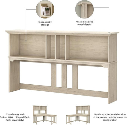 Bush Furniture Salinas Hutch, Desk Attachment with Shelf Storage for Home Office, 60W, Antique White