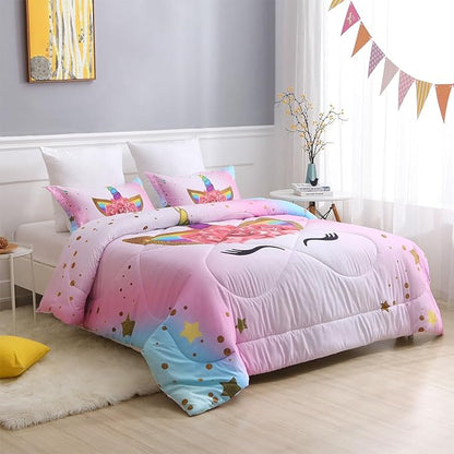 Unicorn Full Bedding Sets for Girls Kids Comforter Set Full Size with 2 Pillowcases Pink and Rainbow Unicorn Room Decor for Girls Bedroom Ultra Soft Machine Washable Toddler Bed Set