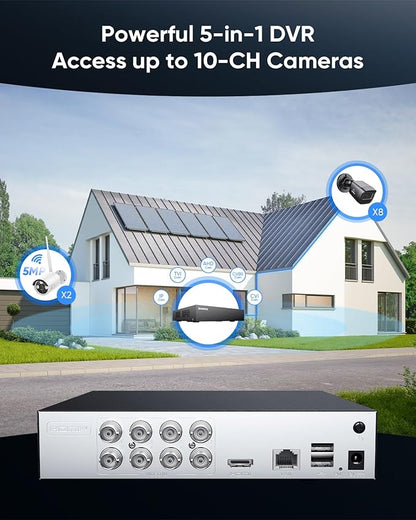 SANNCE 8-Channel 1080P Wired Home Surveillance Security Camera System DVR Recorder with 1TB Hard Disk Drive, Human Detection, Standalone DVR Video Recorder CCTV Support 5-in-1 CVBS/AHD/TVI/CVI/IP