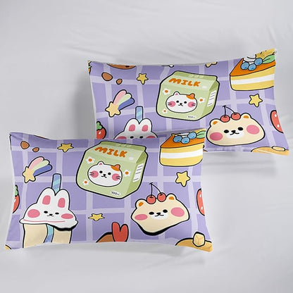 Kawaii Bear Comforter Set for Kids Teens Girls Women,Purple Bear Kids Comforter,1 Comforter with 2 Pillowcase, Microfiber 3 Piece Bedding Set,for All Seasons(Purple，Queen Size)