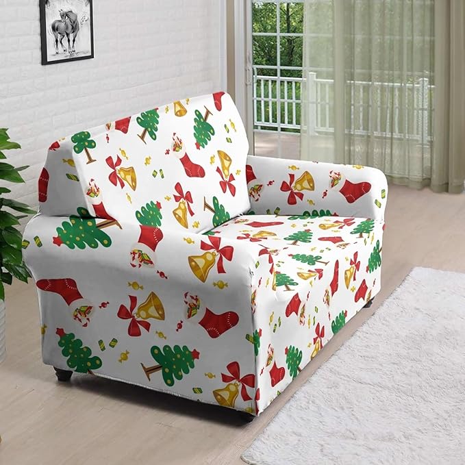 FKELYI Christmas Tree Easy Going Stretch Sofa Slipcover Washable Sofa Couch Cover Comfortable Furniture Protector with Elastic Bottom M