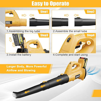 Cordless Leaf Blower, 450CFM 150MPH 21V Electric Leaf Blower with 2 x 4.0Ah Battery and Charger, 6 Speed Portable Lightweight Small Blower for Lawn Care Sweeping Snow, Yard, Garden, Patio