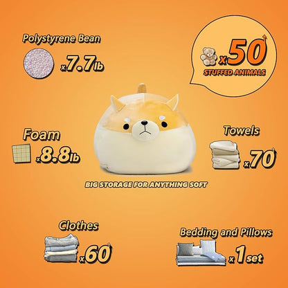 Stuffed Animal Storage Bean Bag Chair Cover for Kids Yellow Dog Shiba Inu Bean Bag Chair for Girls Large Size Toy Organizer Cover Only Without Filling