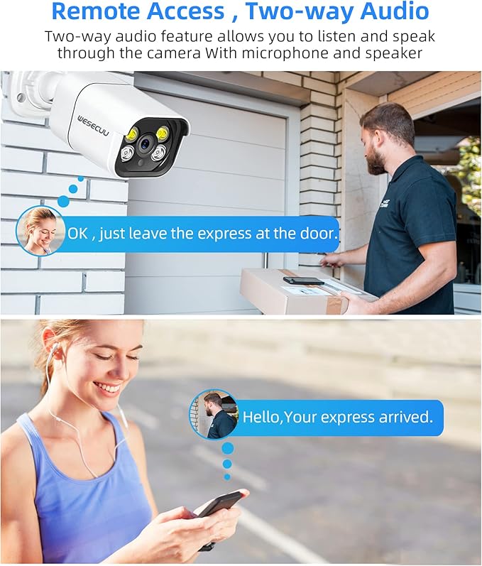 16CH ExpandableWESECUU Poe Security Camera System, 4K CCTV Camera Security System 8pcs IP Home Security Cameras Outdoor, 2-Way Audio, Human Detection, with 3TB HDD for 24-7 Recording (POE4 KIT)