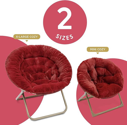 Milliard Mini Cozy Chair for Kids, Sensory Faux Fur Folding Saucer Chair for Toddlers, Red