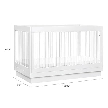 Babyletto Harlow Acrylic 3-in-1 Convertible Crib with Toddler Bed Conversion Kit in White with Acrylic Slats, Greenguard Gold Certified