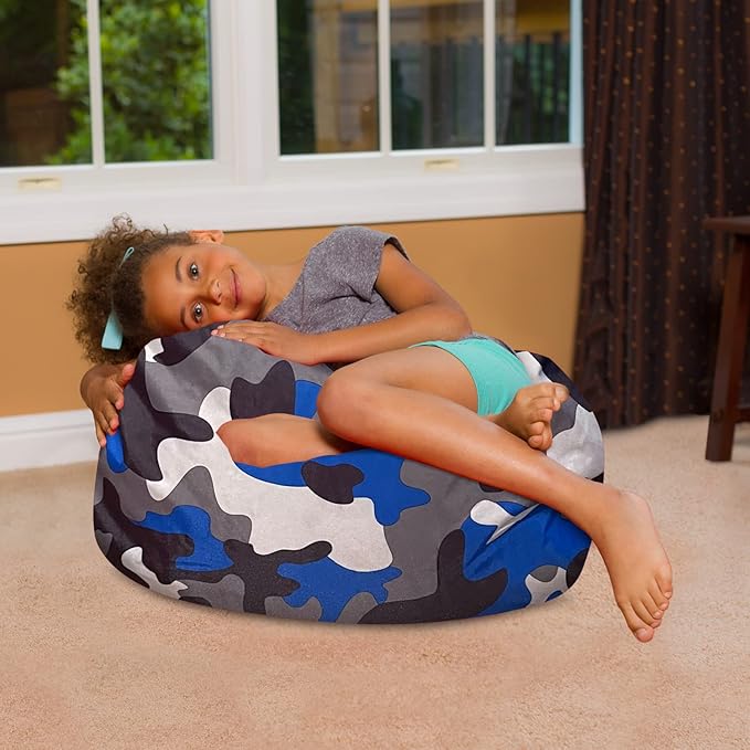 Posh Creations Bean Bag Chair for Kids, Teens, and Adults Includes Removable and Machine Washable Cover, Soft Nylon - Camo Blue and Brown, 27in - Medium