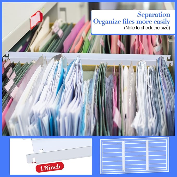 6 Pcs Filing Front to Back Rails File Cabinet Rails Lateral Hanging File Bar Stainless Steel White File Cabinet Inserts for Sides Letter Size Folders Office Home Storage Organizer 15.76 Inches Long