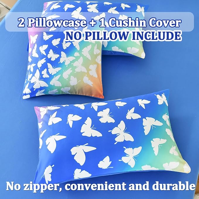 Butterfly Bedding Set Full, Blue Butterfly Comforter Set for Girls Kids Teens 6 pcs Bed in a Bag Full Bedding Sets for Girls