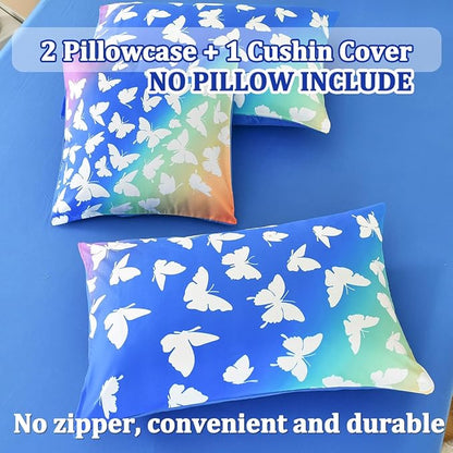 Butterfly Bedding Set Full, Blue Butterfly Comforter Set for Girls Kids Teens 6 pcs Bed in a Bag Full Bedding Sets for Girls
