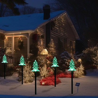 ILLUMINEW Christmas Solar Pathway Lights, Set of 5 Waterproof Landscape Christmas Lights, Stake Christmas Decorations, LED Lights for Yard Lawn Patio Walkway Decor (5PCS-Green-Tree)
