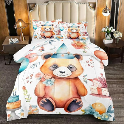Brown Panda Bedding Set - Boys Girls Kids Cute Panda Pattern Comforter Set Full Size 3Pcs Kawaii Lovely Animals Theme Quilt Cover Set White Panda Bedding Set with 1 Comforter Set with 2 Pillowcases