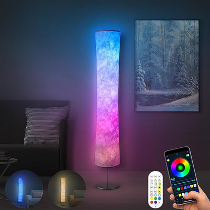 Torchlet Modern Floor Lamp, RGB Color Changing Led Smart Lamp Alexa APP Control with DIY Mode, Music Sync and White Fabric Shade, Standing Lamp for Living/ Game Room Bedroom