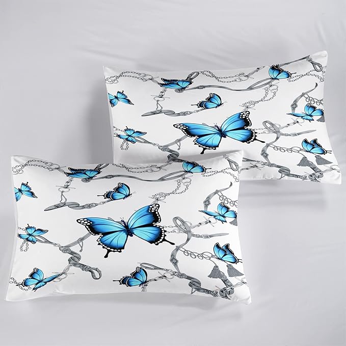CVHOUSE Butterfly Bedding Set,Butterfly Comforter Full,Butterfly Comforter Set for Girls Kids Teens,Butterflies Quilt Set with 1 Comforter and 2 Pillow Cases- 3 Piece