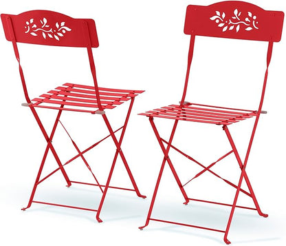 Alpine Corporation Indoor/Outdoor 3-Piece Bistro Set Folding Table and Chairs Patio Seating, Red
