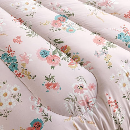 Floral Comforter King Size,Pink Floral Kids Comforter Set,3Pcs Bedding Set Printed Comforter with 2 Pillowcases,Down Alternative,Soft and Lightweight,for All Seasons