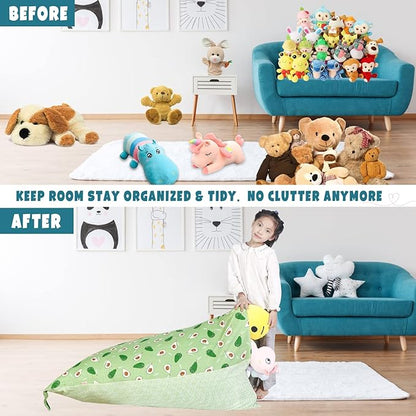 Stuffed Animal Storage Bean Bag Chair Cover, Cotton Green Avocado Plush Toy Storage Stuff and Sit Seat for Kids/Teens/Adults, 52" x 31" Extra Large Triangle Floor Sofa, 200L/52Gal, Cover Only