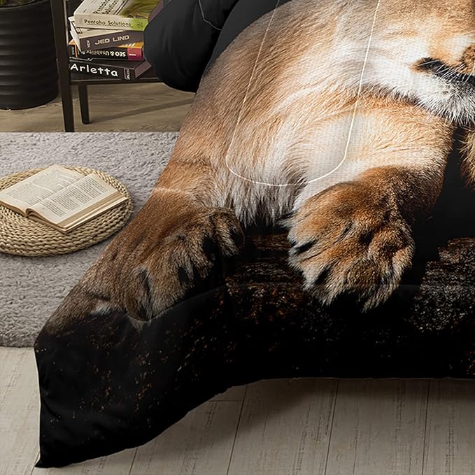 Bodhi Lover Couple Lion Comforter Set Queen Soft Microfiber Lion Bedding Set Queen Size Animal Comforter Set with Pillowcases,1 Comforter+2 Pillow Shams #4004