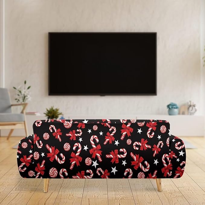 FKELYI Christmas Easy Going Stretch Sofa Slipcover Candy Cane Sofa Couch Cover Non-Slip Sofa Slipcovers Washable Furniture Protector XL