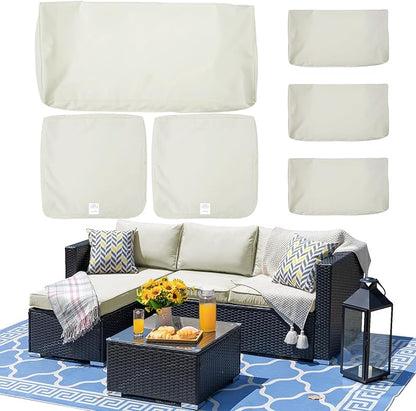 ClawsCover 6Pack Outdoor Seat and Back Cushions Replacement Covers Fit for 3 Pieces 3-Seater Wicker Rattan Patio Furniture Conversation Set Sectional Couch Chair,Cream-Include Cover Only