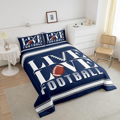 Feelyou Rugby Sports Bedding Set Queen Size Football Comforter Set for Kids Boys Girls Decor Soccer Ball Game Comforter Microfiber American Football Player Duvet Set Bedroom Quilt Set