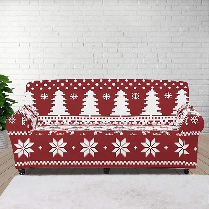 FKELYI Boho Christmas Easy Going Stretch Sofa Slipcover Washable Sofa Couch Cover Comfortable Furniture Protector with Elastic Bottom L