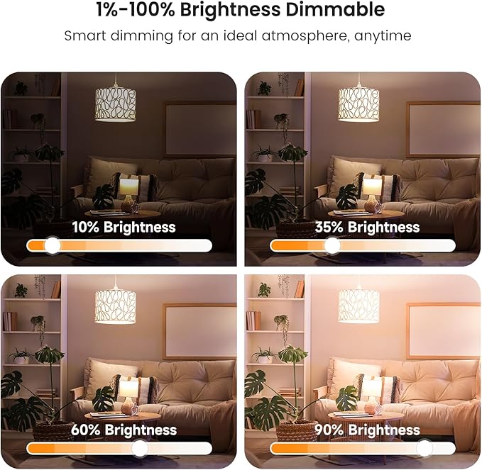 TREATLIFE Smart Light Bulbs 4Pack, 2500K-6500K Tunable White Dimmable LED Light Bulb Compatible with Alexa and Google Home, 2.4GHz WiFi Smart Bulb, 800LM, E26 A19 9W, No Hub Required
