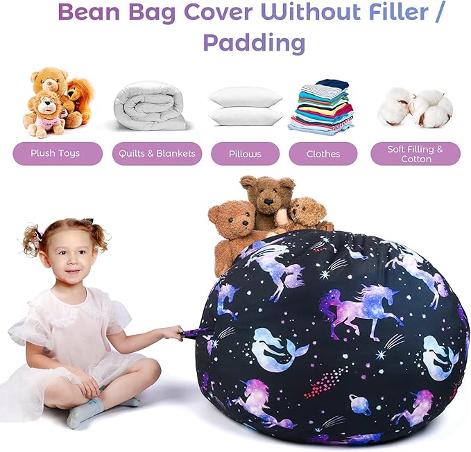 KABOER Bean Bag Cover for Kids,200L Stuffed Animal Storage Bean Bag Chair Cover |Stuffable Zipper Beanbag for Organizing Children Soft Plush Toys (32x29inch)