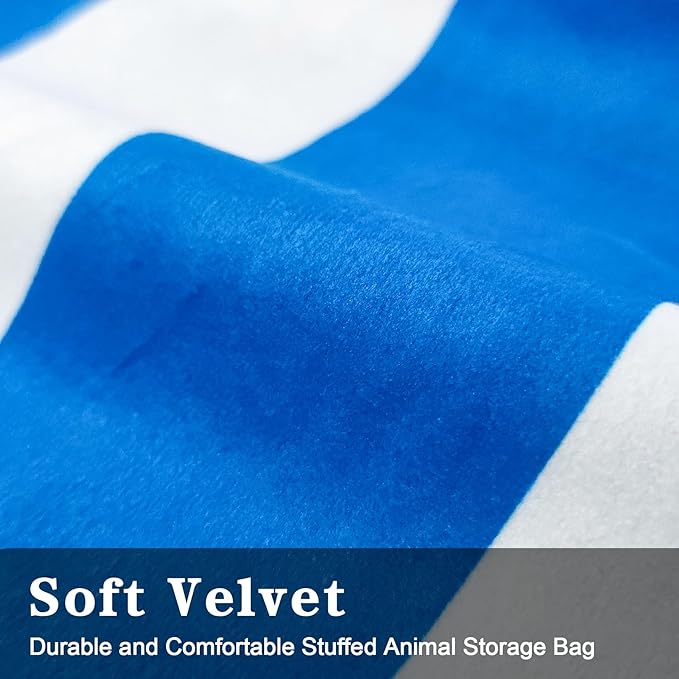 Jorbest Bean Bag Stuffed Animal Storage, Luxury Velvet Bean Bag Covers Only without Filling, Stuffed Animal Bean Bag Storage, Bean Bag Chair for Adults and Kids, (Stripe White Blue, 200L/52 Gal)