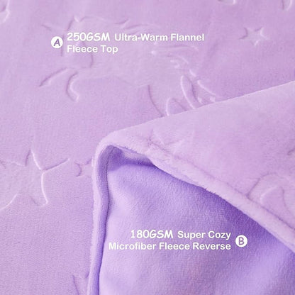 Mooreeke Full Kids Comforter Bed Set, Embossed Plush Fleece Soft & Warm 3 Piece Bed in A Bag with Shams, Velour Velvet Purple Unicorn Girls Kids Bedding Set, Fluffy Fuzzy Polar Cozy and Stylish
