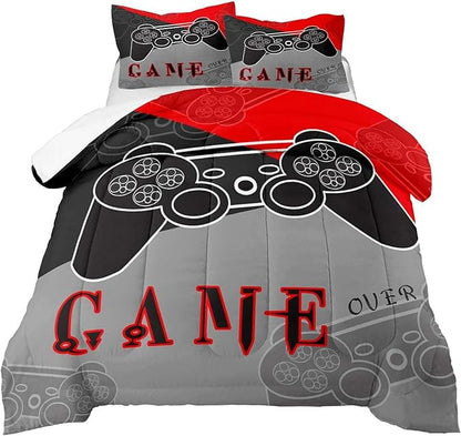 Gaming Bedding Sets for Boys Bedroom Fluffy Video Gamer Comforter Set Twin Size Black Red Game Controller Beddings for Kids Teens 1 Comforter and 1 Pillowcase