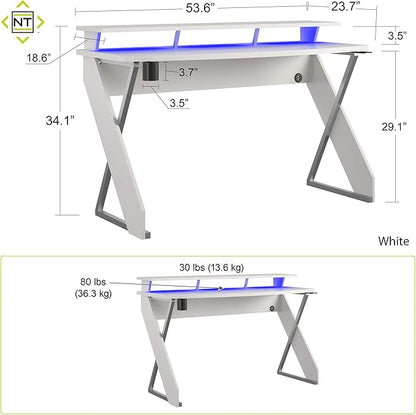 Xtreme Riser, Ergonomic, Home Office, Work Table, Computer, Gaming Room Desk, Monitor Stand, Cup Holder, Headphone Hook, White