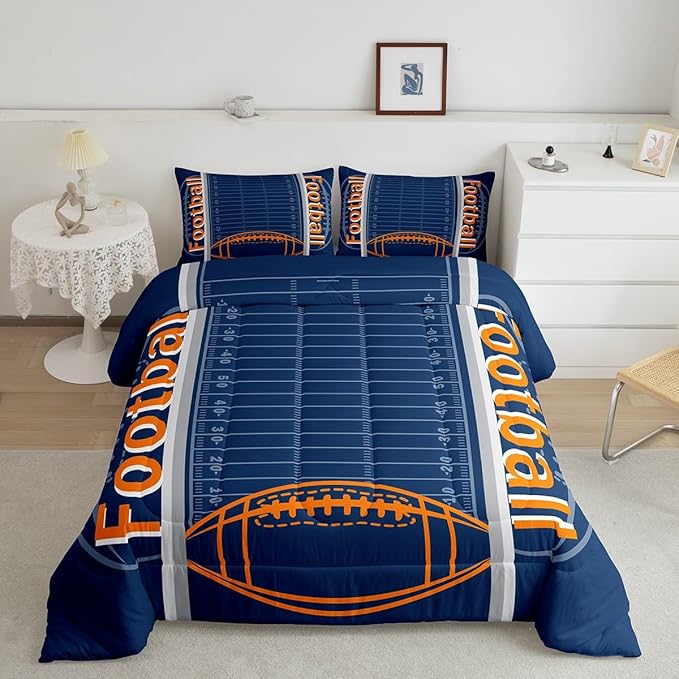 Feelyou Football Bedding Set Queen Size Sports Comforter Set for Kids Boys Girls Decor Soccer Ball Game Comforter Microfiber American Football Duvet Set Bedroom Quilt Set