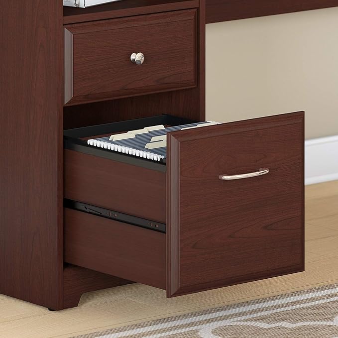 Bush Furniture L Shaped Desk with Drawers for Executive and Home Office | Cabot Collection Corner Table with Storage and Chrome Hardware Return, 72W, Harvest Cherry