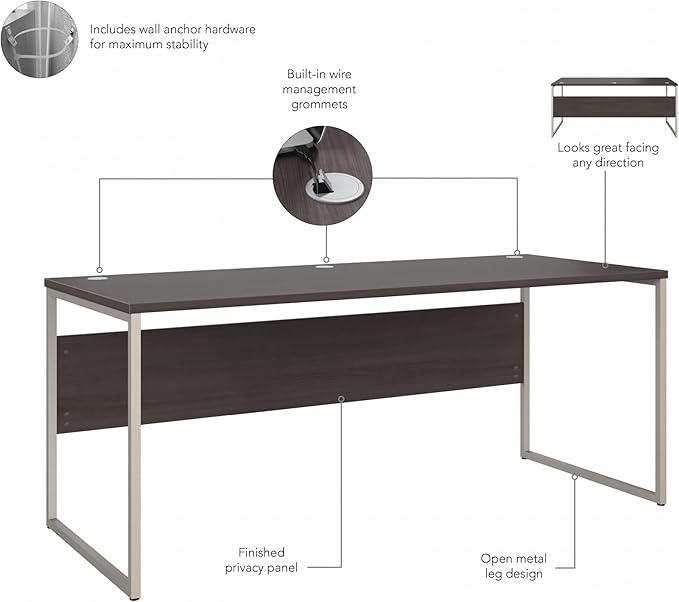Bush Business Furniture HYD373SG Hybrid 72-Inch Computer Table Desk with Metal Legs, Storm Gray