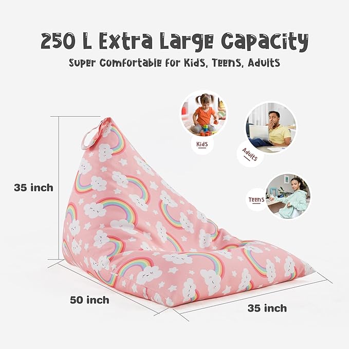 Nobildonna Stuffed Animal Storage Bean Bag for Kids (No Filler), Extra Large 250L Bean Bag Chair Cover Only, Washable Beanbag Without Filling Soft Premium Canvas Stuffable Bean Bag Cover (Baby Pink)