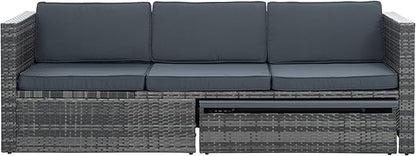 Modular Rattan Outdoor Sectional Furniture, Wicker Conversation Patio Sets with Plywood Coffee Table and Lounger Sofa for Backyard, Dc-Dark Gray