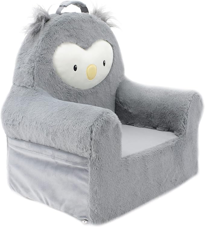 Soft Landing Grey Sweet Seats | Premium Character Chair with Carrying Handle & Side Pockets Owl