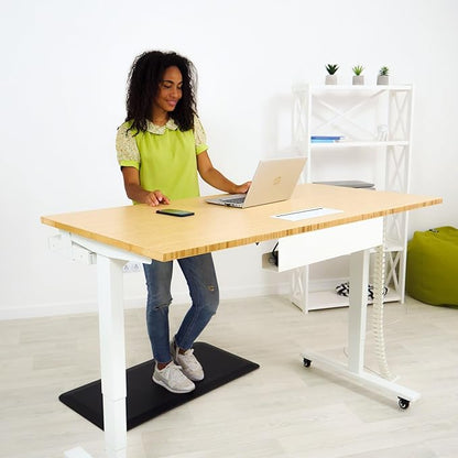 Standing desk with Bamboo top. Adjustable height desk 60"x30". Dual motor stand up motorized computer desks for home office