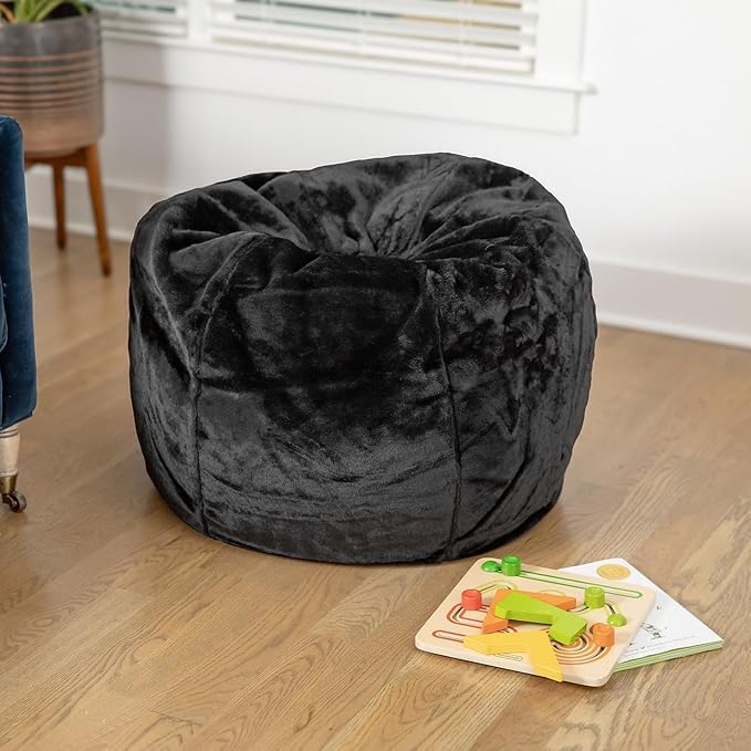 Flash Furniture Dillon Small Black Furry Bean Bag Chair for Kids and Teens